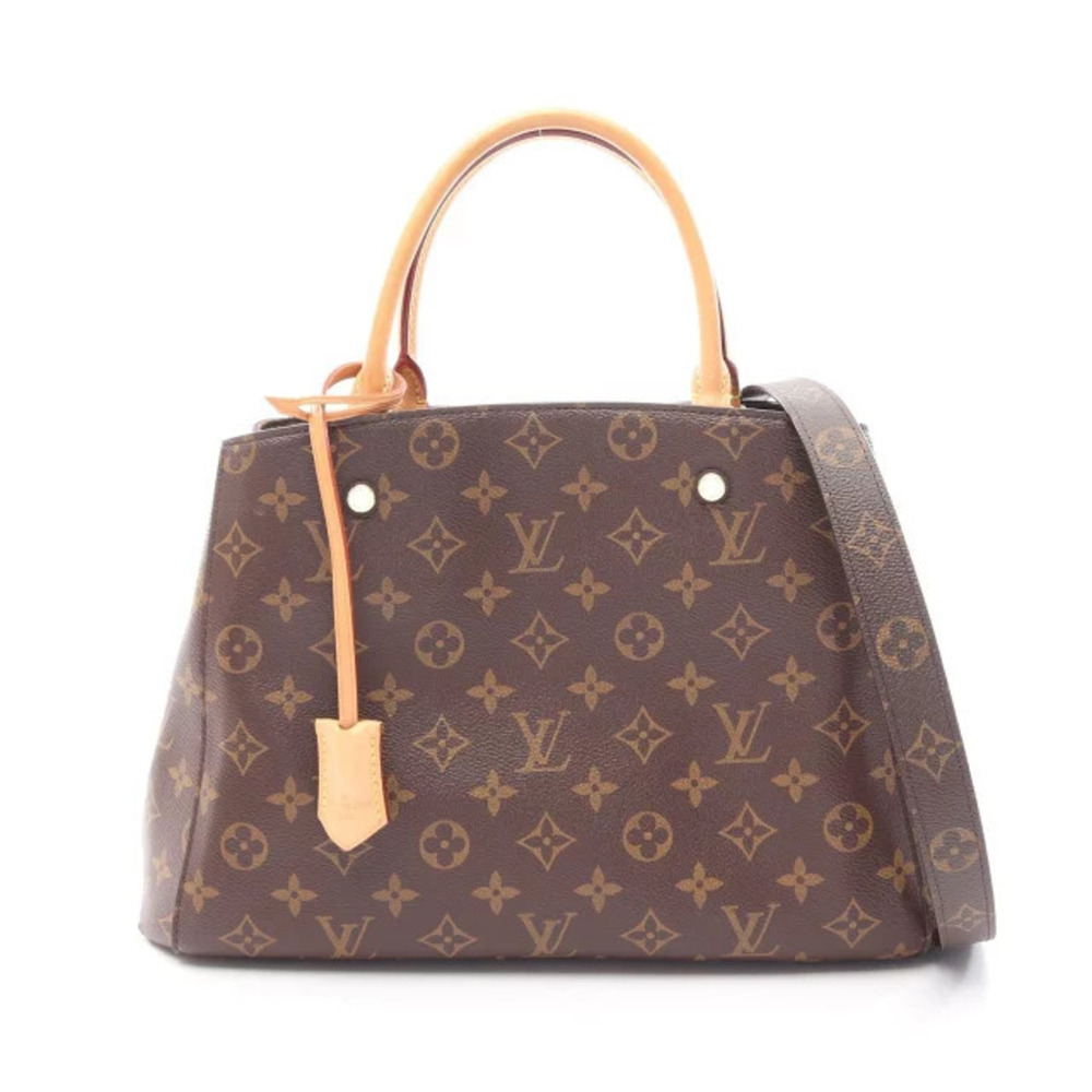 Louis Vuitton Montaigne Handbag Canvas Leather Monogram Brown